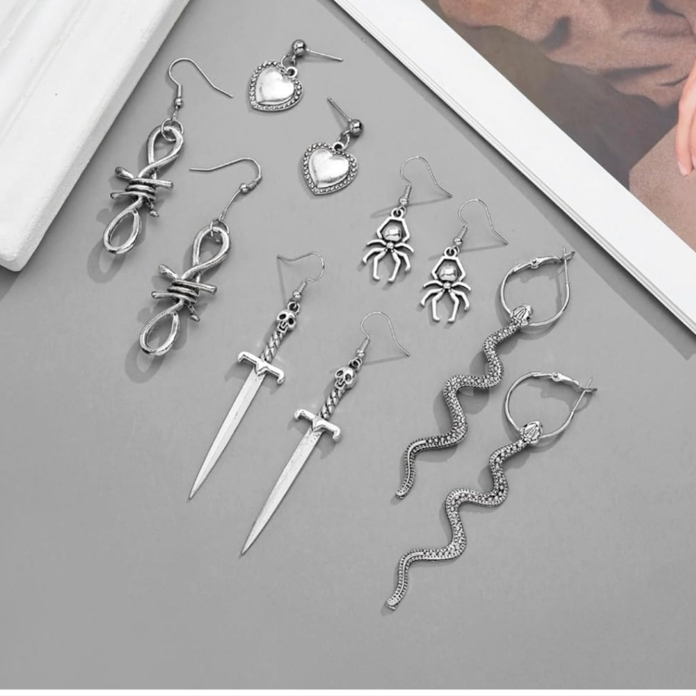 Women’s Jewelry Spooky Cute Elegant Silver Short and Long Dangle Earring Sets